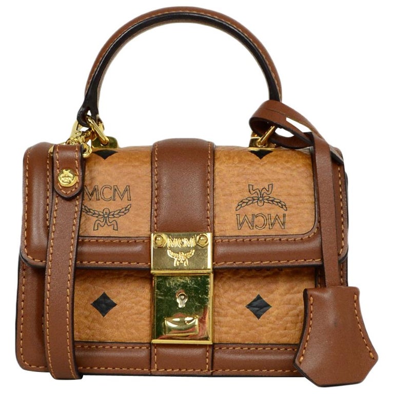 MCM Cognac Monogram Visetos Mini Tracey Satchel Crossbody Bag rt $810 For  Sale at 1stDibs