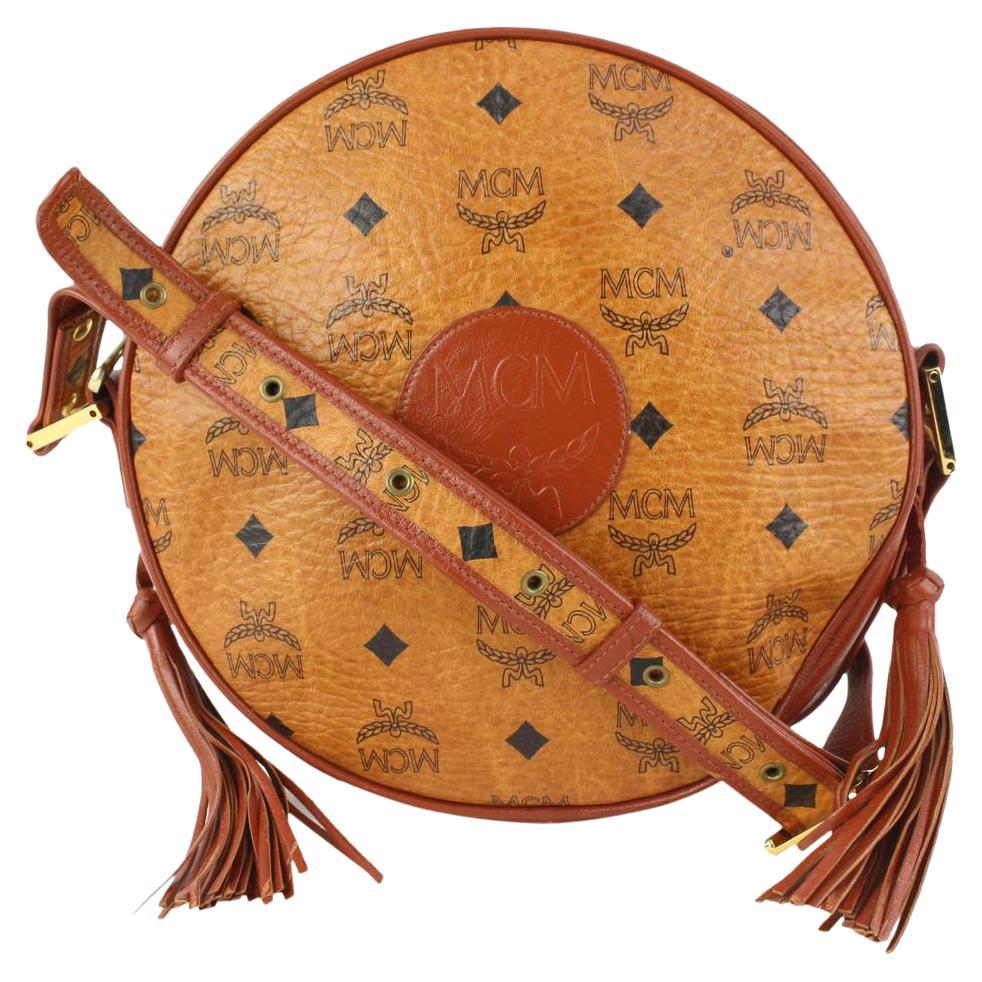 Vintage MCM brown monogram round shape shoulder bag with fringe