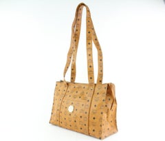 MCM Cognac Monogram Visetos Shopper 230304 Brown Coated Canvas Tote