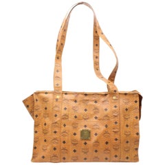 MCM Cognac Monogram Visetos Shopper 868806 Brown Coated Canvas Tote