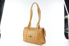 MCM Cognac Monogram Visetos Shopper Tote 230490 Brown Coated Canvas Shoulder Bag