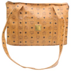 MCM Cognac Monogram Visetos Shopper Tote 869752 Brown Coated Canvas Shoulder Bag