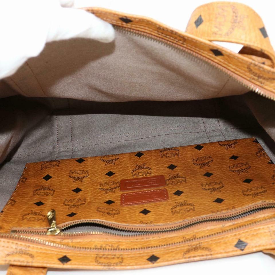 MCM Cognac Monogram Visetos Shopper Tote 870285 Brown Coated Canvas Shoulder Bag For Sale 4