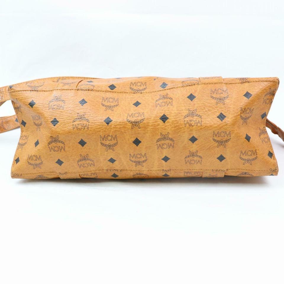 Women's MCM Cognac Monogram Visetos Shopper Tote 870285 Brown Coated Canvas Shoulder Bag For Sale