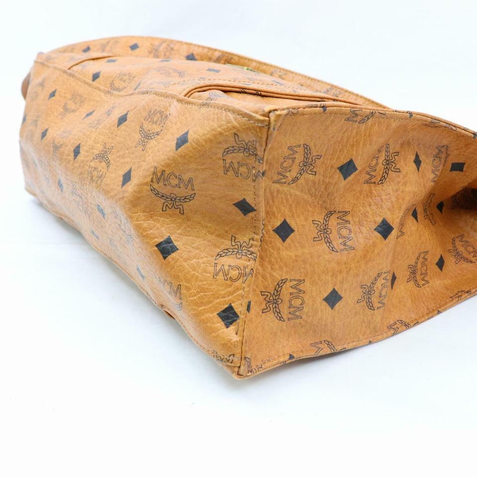 MCM Cognac Monogram Visetos Shopper Tote 870285 Brown Coated Canvas Shoulder Bag For Sale 2