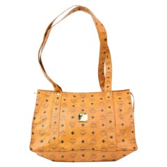 MCM Cognac Monogram Visetos Shopper Tote 870285 Brown Coated Canvas Shoulder Bag