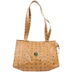 MCM Cognac Monogram Visetos Shopper Tote 870321 Brown Coated Canvas Shoulder Bag