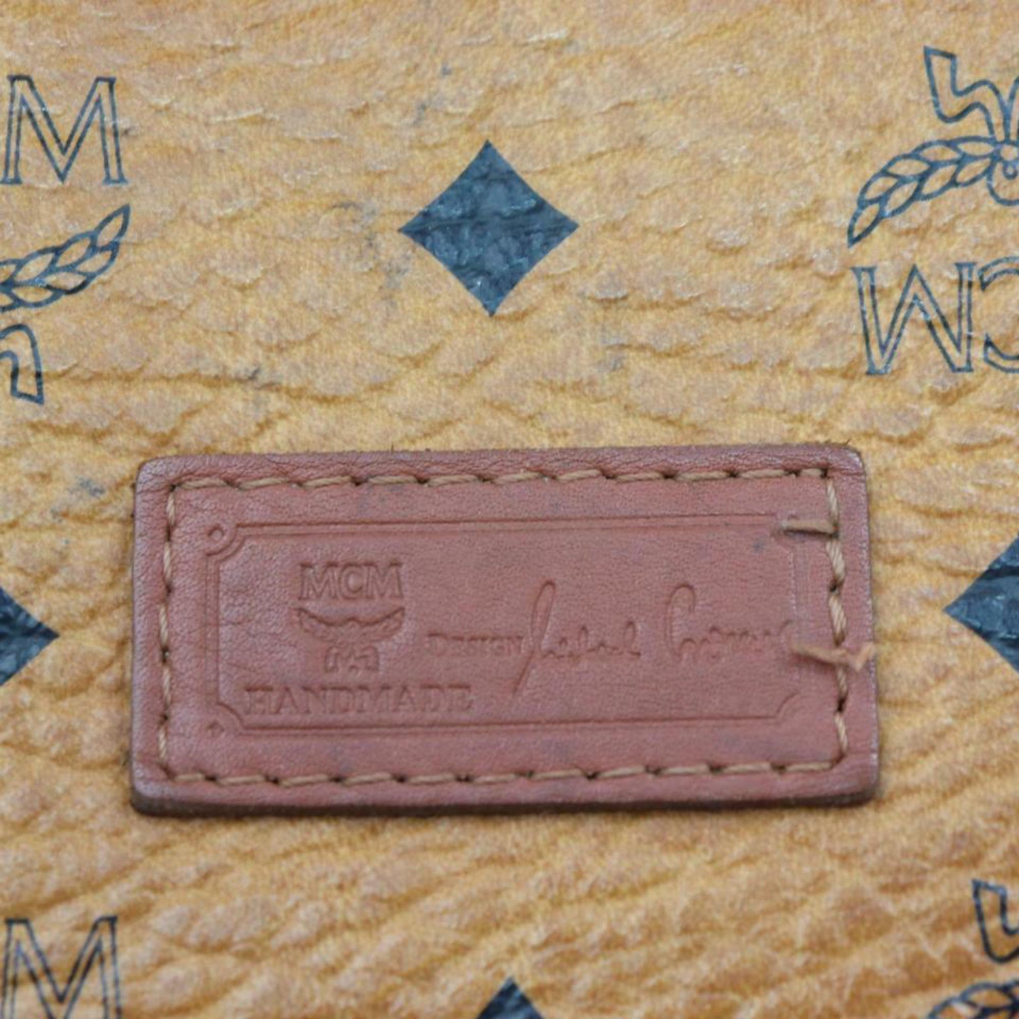 Women's MCM Cognac Monogram Visetos Shopper Tote 870426 Brown Canvas Shoulder Bag For Sale