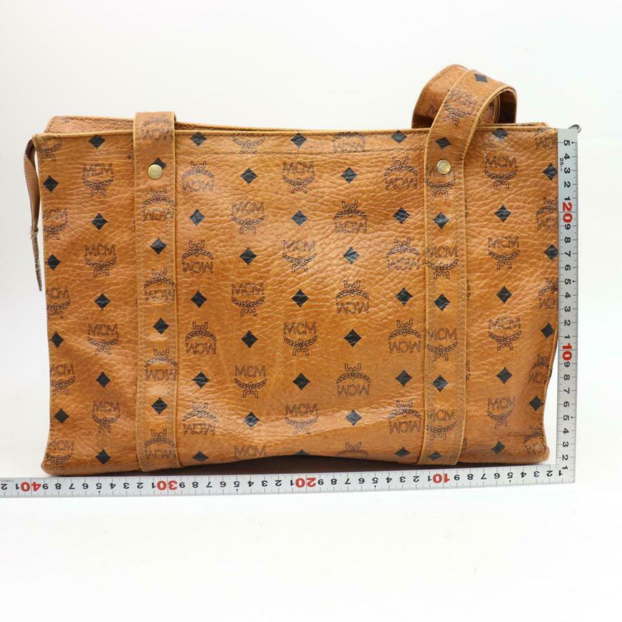 MCM Cognac Monogram Visetos Shopper Tote 870426 Brown Canvas Shoulder Bag For Sale 2