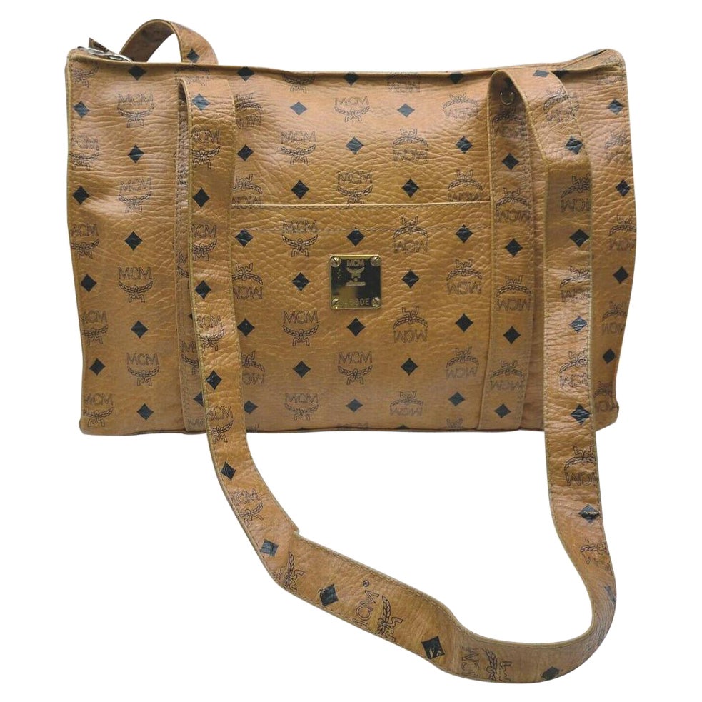 MCM Cognac Monogram Visetos Shopper Tote Bag 862523
