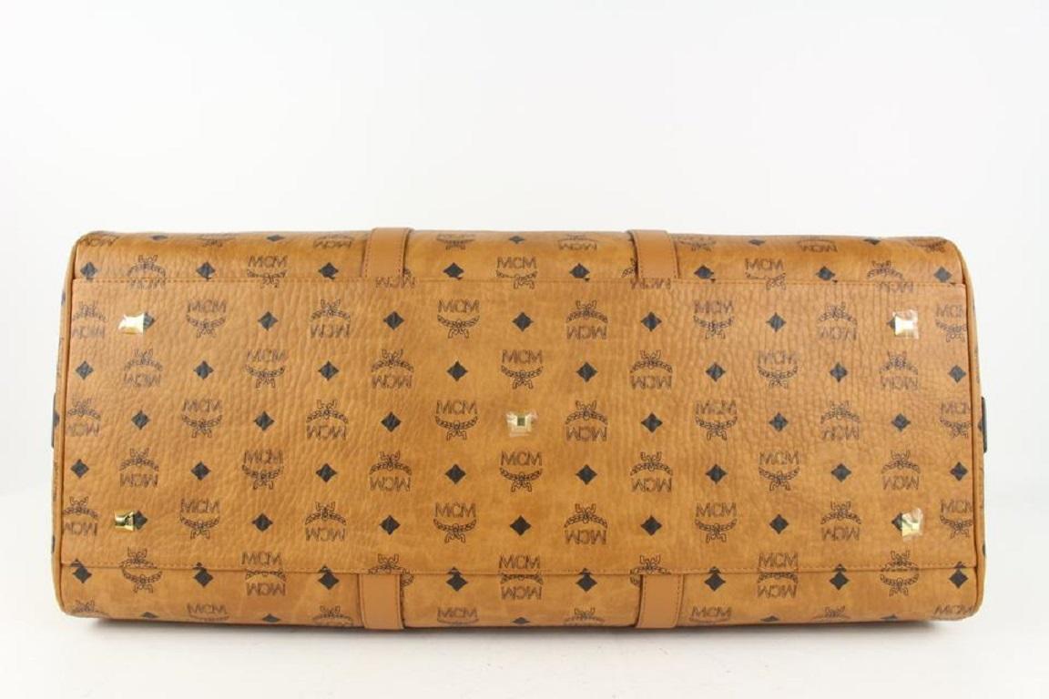 Women's MCM Cognac Monogram Visetos Traveler Weekender Duffle with Strap 1015m54 For Sale