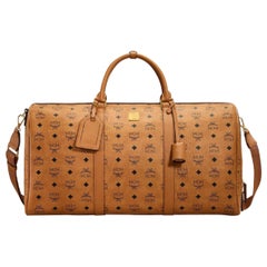 Vintage MCM Cognac Monogram Visetos Traveler Weekender Duffle with Strap 1015m54