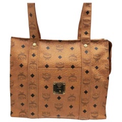 MCM Cognac Monogram Visetos Zip 232023 Brown Coated Canvas Tote