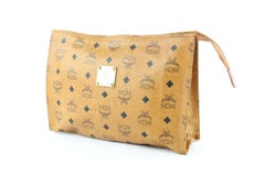 MCM Cognac Monogram Visetos Zip Pouch 231375 Brown Coated Canvas Clutch