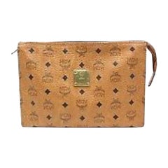 MCM Cognac Monogram Visetos Zip Pouch 869683 Brown Coated Canvas Clutch