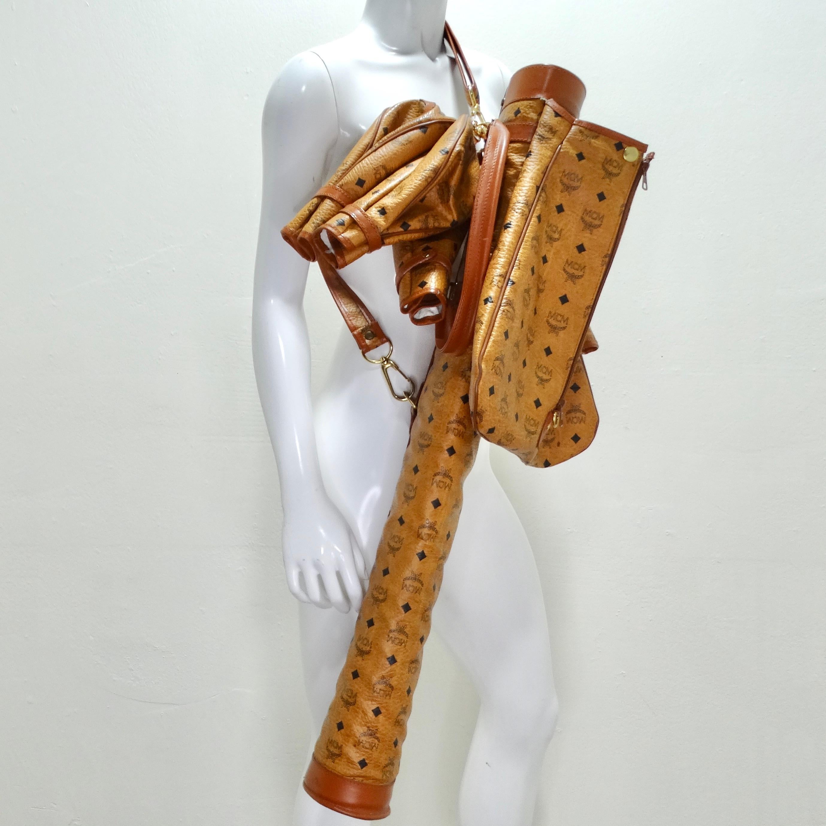 MCM Cognac Visetos 1980s 5 Club Practice Course Golf Club Bag In Excellent Condition For Sale In Scottsdale, AZ