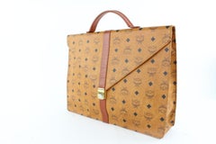 MCM Cognac Visetos Attache Briefcase 10mcz0914 Brown Coated Canvas Laptop Bag