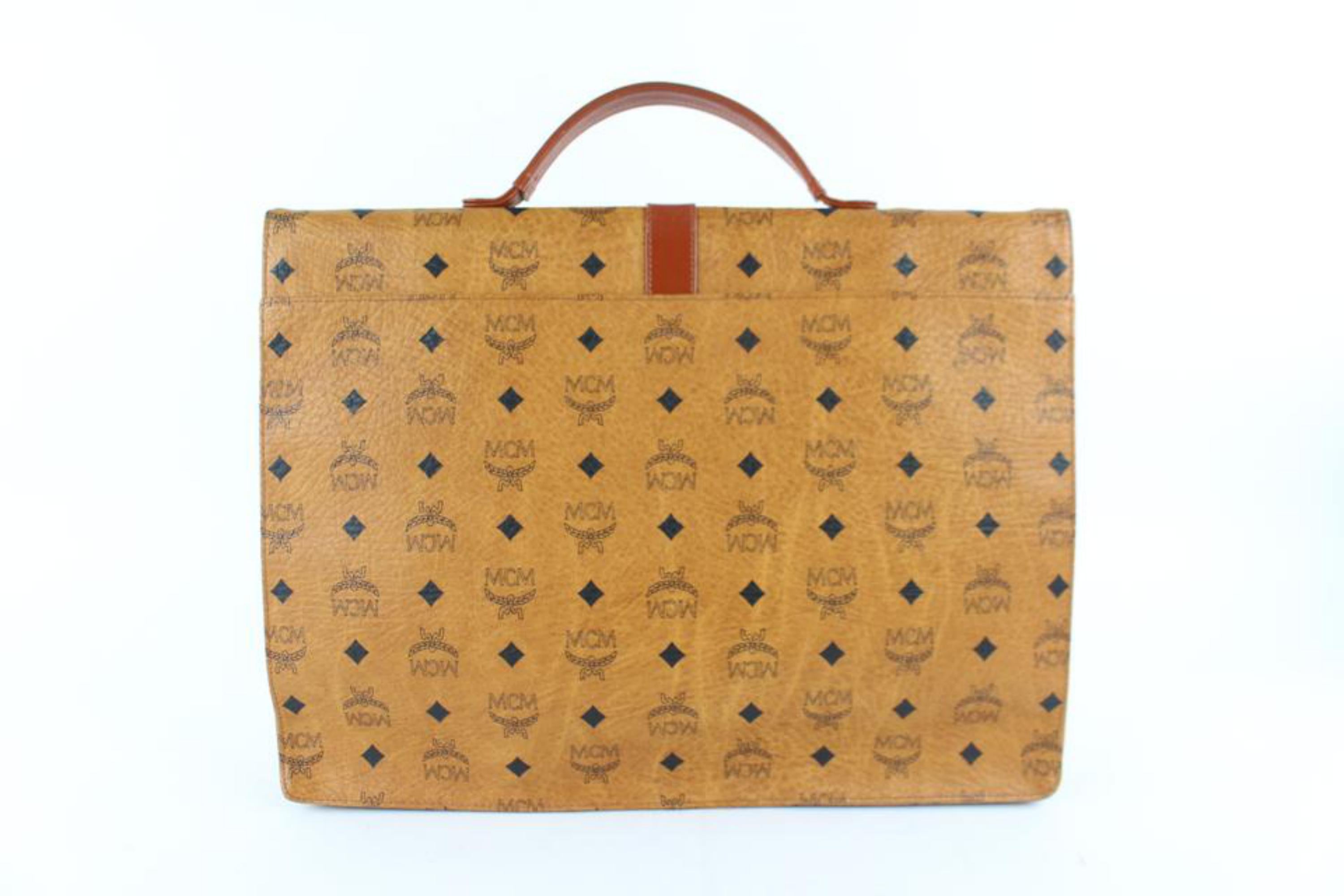 MCM Cognac Visetos Attache Briefcase 10mcz0914 Brown Coated Canvas Laptop Bag For Sale 1