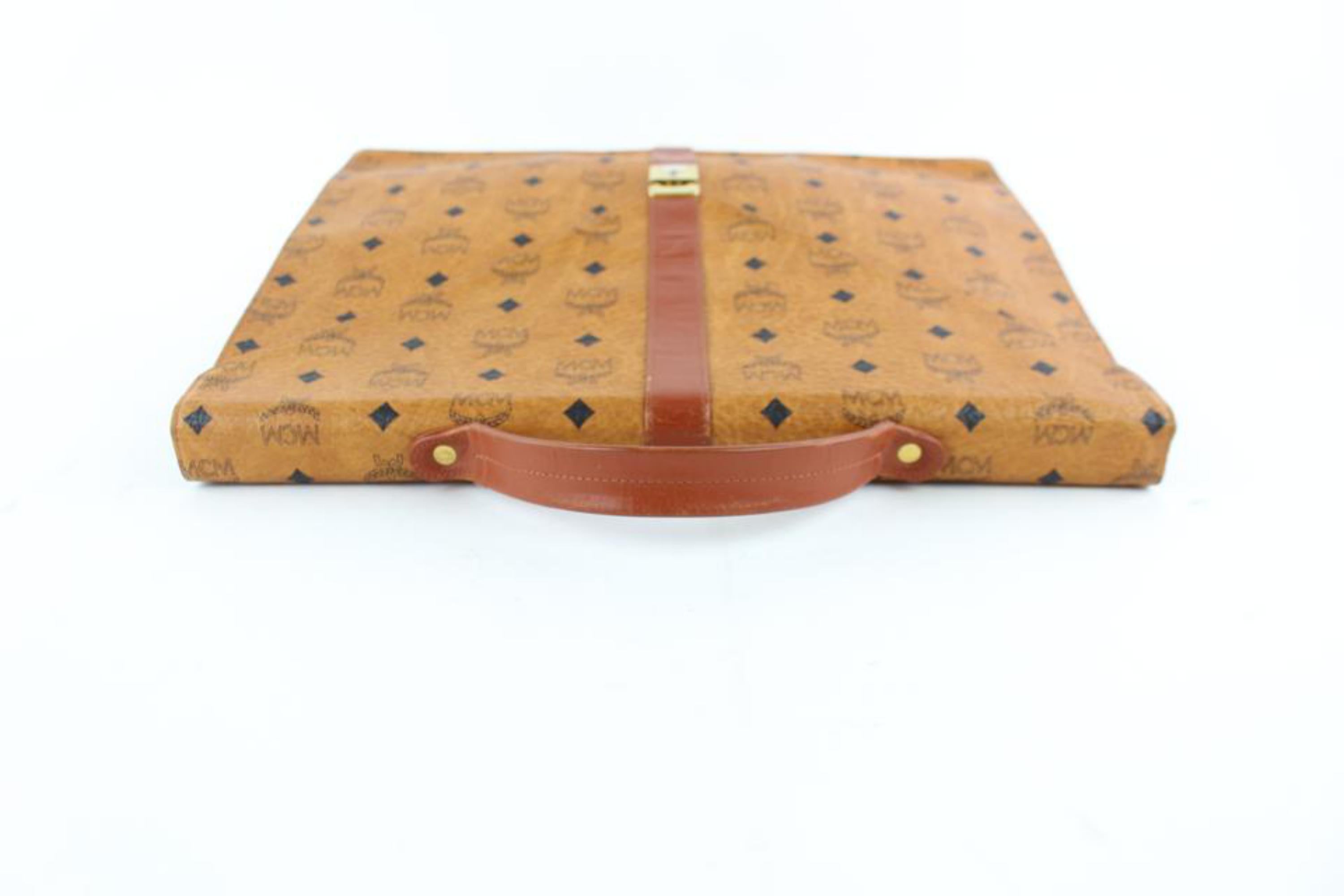 MCM Cognac Visetos Attache Briefcase 10mcz0914 Brown Coated Canvas Laptop Bag For Sale 3
