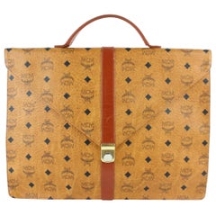 MCM Cognac Visetos Attache Briefcase 10mcz0914 Brown Coated Canvas Laptop Bag