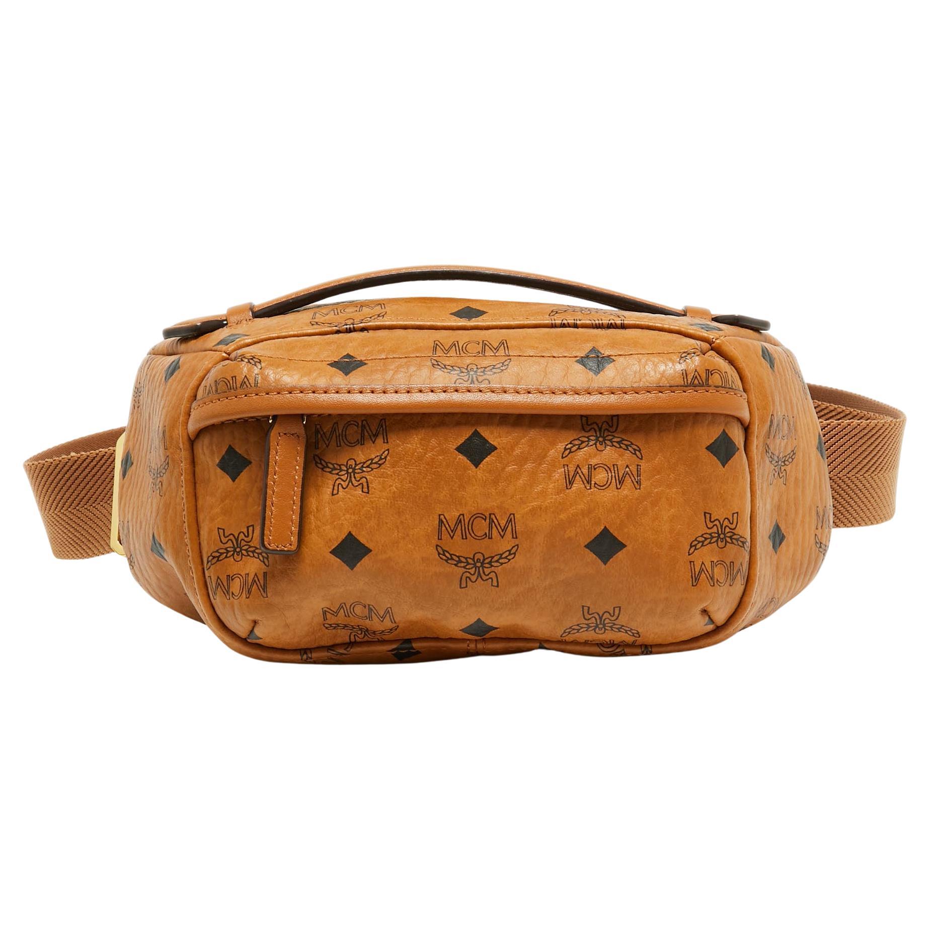 MCM Cognac Visetos Coated Canvas and Leather Belt Bag at 1stDibs