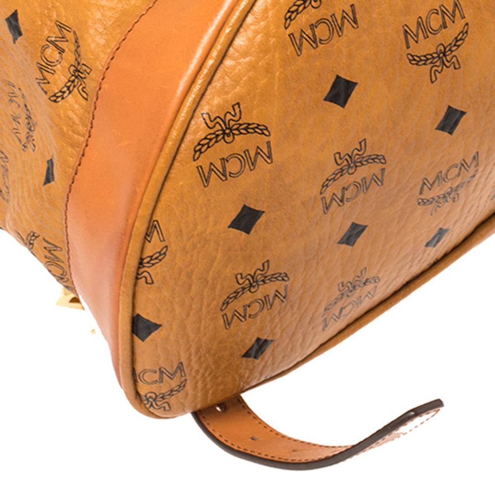 Brown MCM Cognac Visetos Coated Canvas and Leather Brandenburg Drawstring Backpack