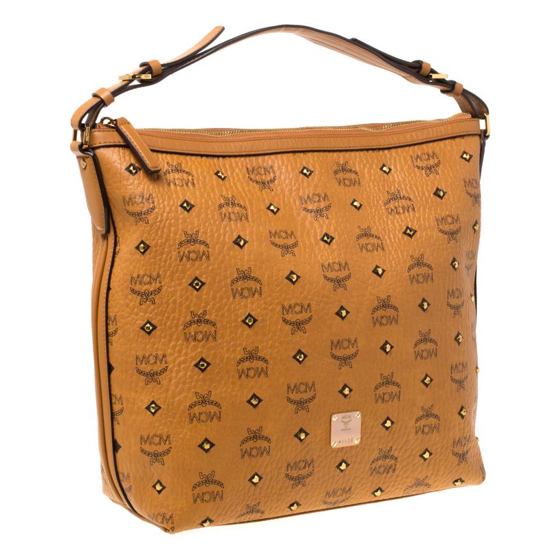 Brown MCM Cognac Visetos Coated Canvas and Leather Crossbody Bag