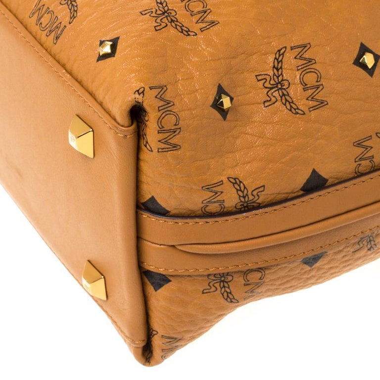 MCM Cognac Visetos Coated Canvas and Leather Crossbody Bag For Sale at