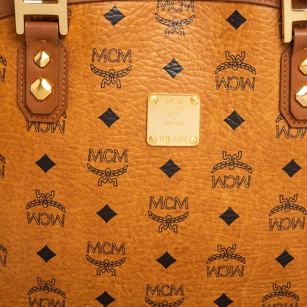 MCM Cognac Visetos Coated Canvas and Leather Dome Satchel at 1stDibs