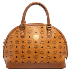 MCM Cognac Visetos Coated Canvas and Leather Dome Satchel