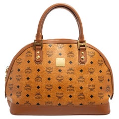 MCM Cognac Visetos Kuppeltasche aus beschichtetem Segeltuch und Leder