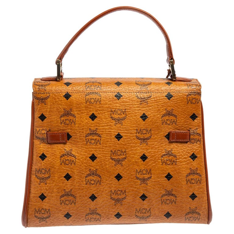 mcm heritage cognac visetos satchel mini