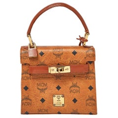 MCM Cognac Visetos Coated Canvas and Leather Heritage Top Handle Bag