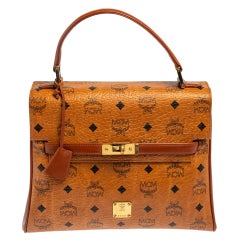 MCM Cognac Visetos Coated Canvas and Leather Heritage Top Handle Bag