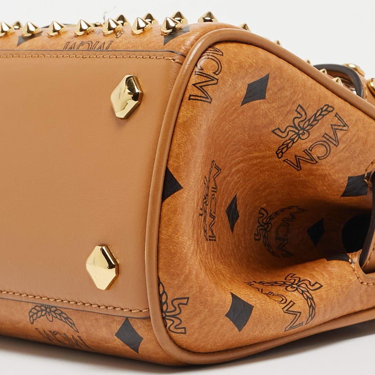 MCM Cognac Visetos Coated Canvas and Leather Mini Heritage Top