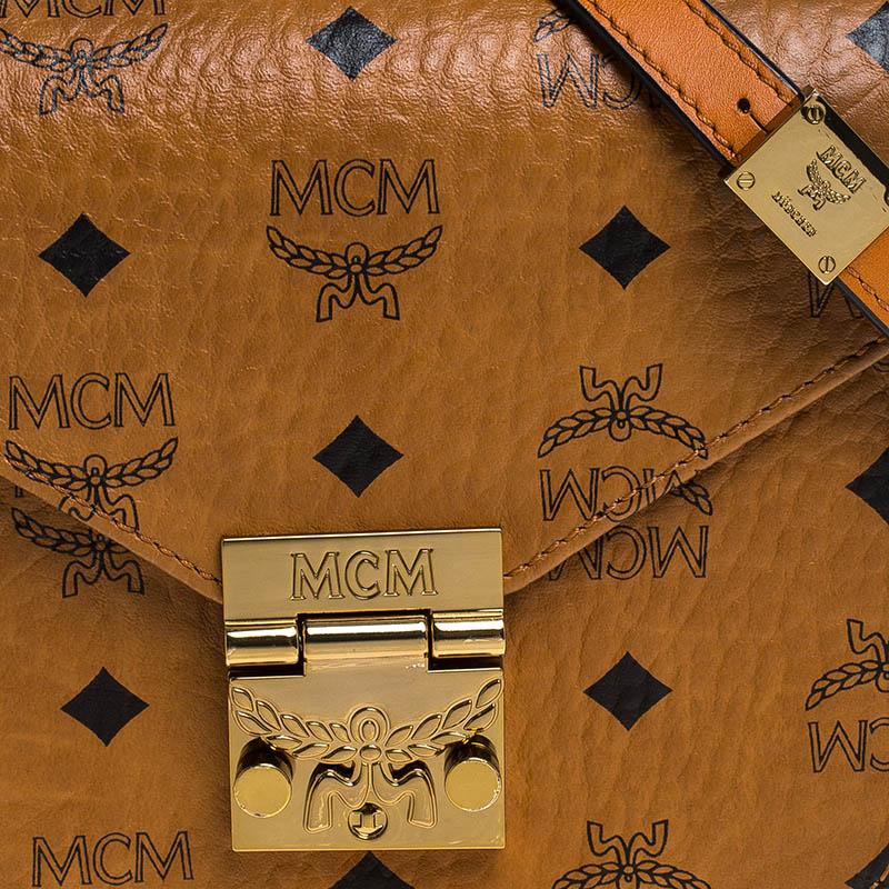 MCM Cognac Visetos Coated Canvas and Leather Patricia Crossbody Bag 4