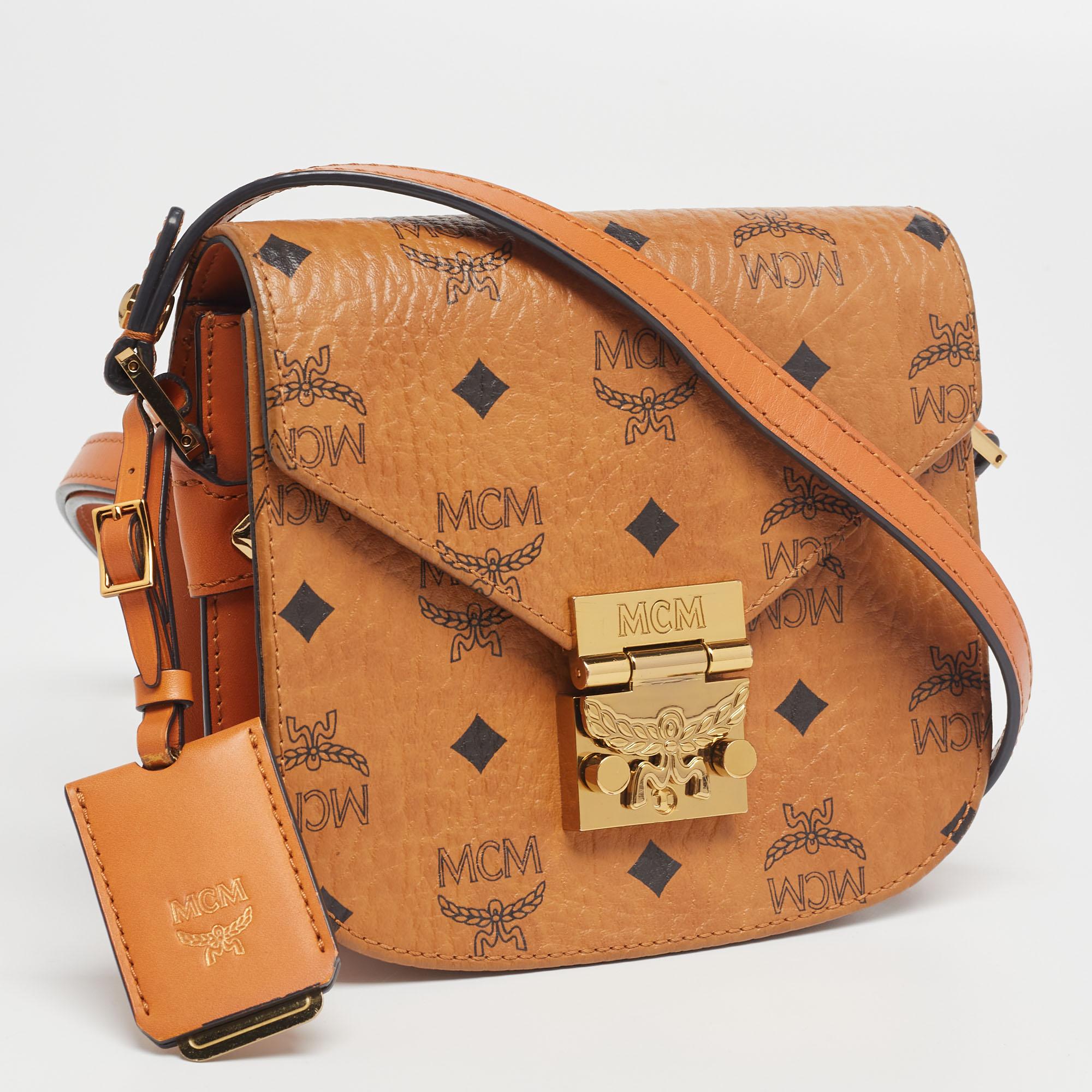 MCM Cognac Visetos Coated Canvas and Leather Patricia Crossbody Bag 3