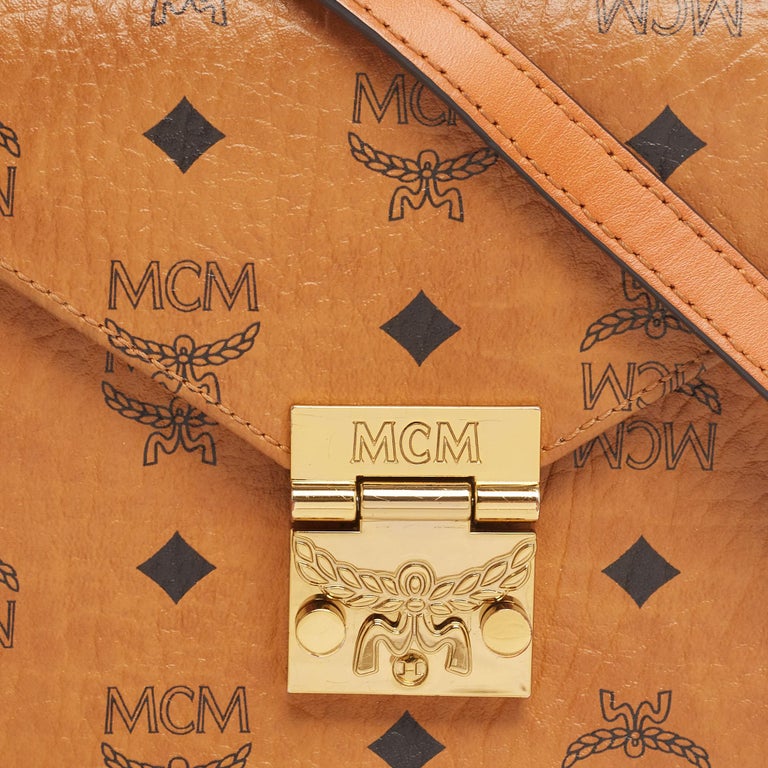 MCM Cognac Visetos Coated Canvas and Leather Dome Satchel MCM
