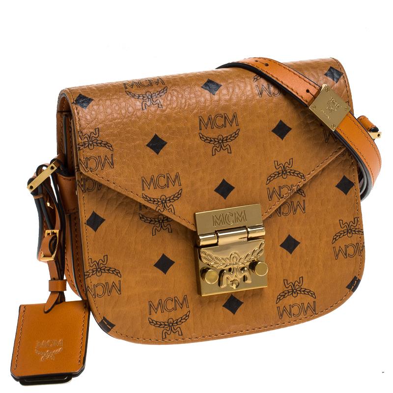 Brown MCM Cognac Visetos Coated Canvas and Leather Patricia Crossbody Bag