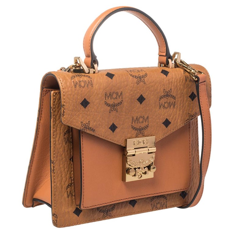MCM Cognac Visetos Coated Canvas and Leather Patricia Top Handle Bag at  1stDibs