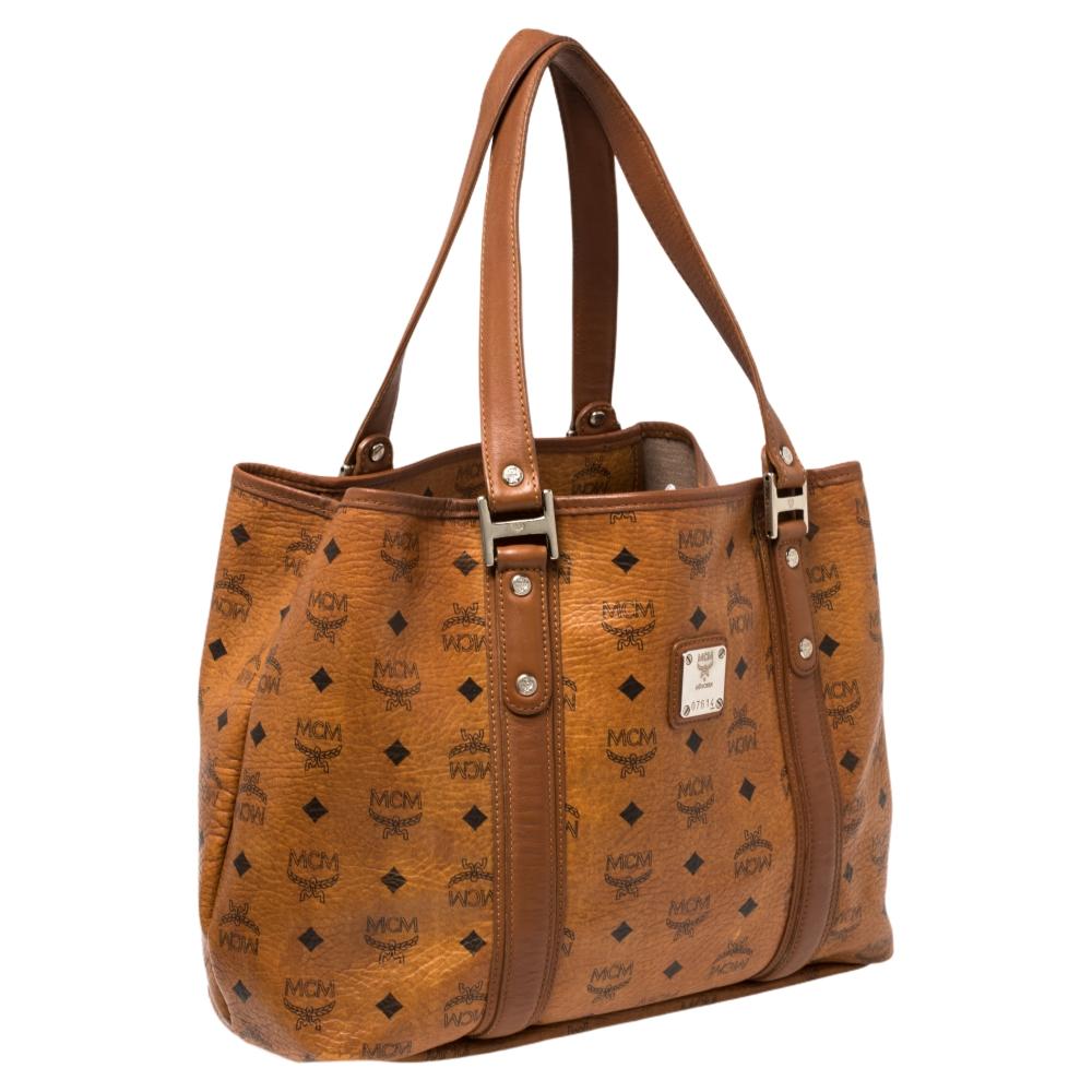 MCM Cognac Visetos Coated Canvas and Leather Shopper Tote