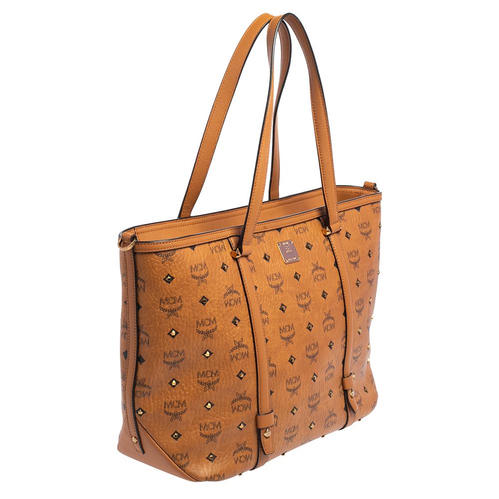 MCM Cognac Visetos Coated Canvas and Leather Shopper Tote In Good Condition In Dubai, Al Qouz 2