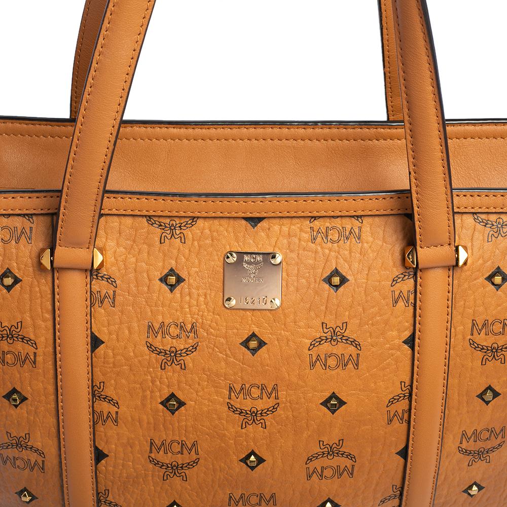 MCM Cognac Visetos Coated Canvas and Leather Shopper Tote 1