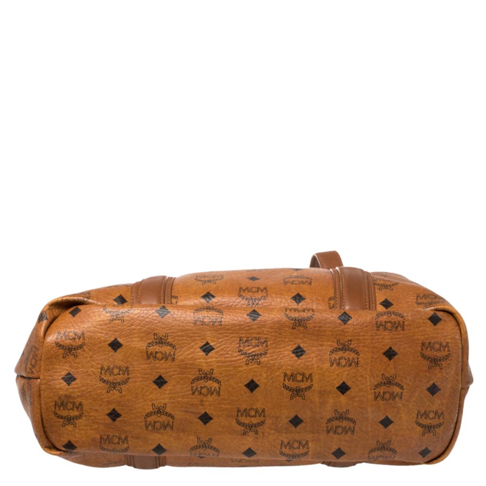 MCM Shopper-Tasche aus beschichtetem Segeltuch und Leder in Cognac mit Visetos Damen