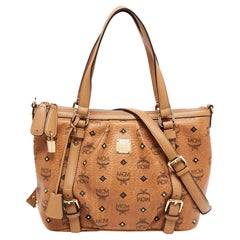 MCM Cognac Visetos Coated Canvas and Leather Zip Tote