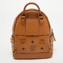 MCM Cognac Visetos Coated Canvas Mini Studded Stark Bebe Boo Backpack