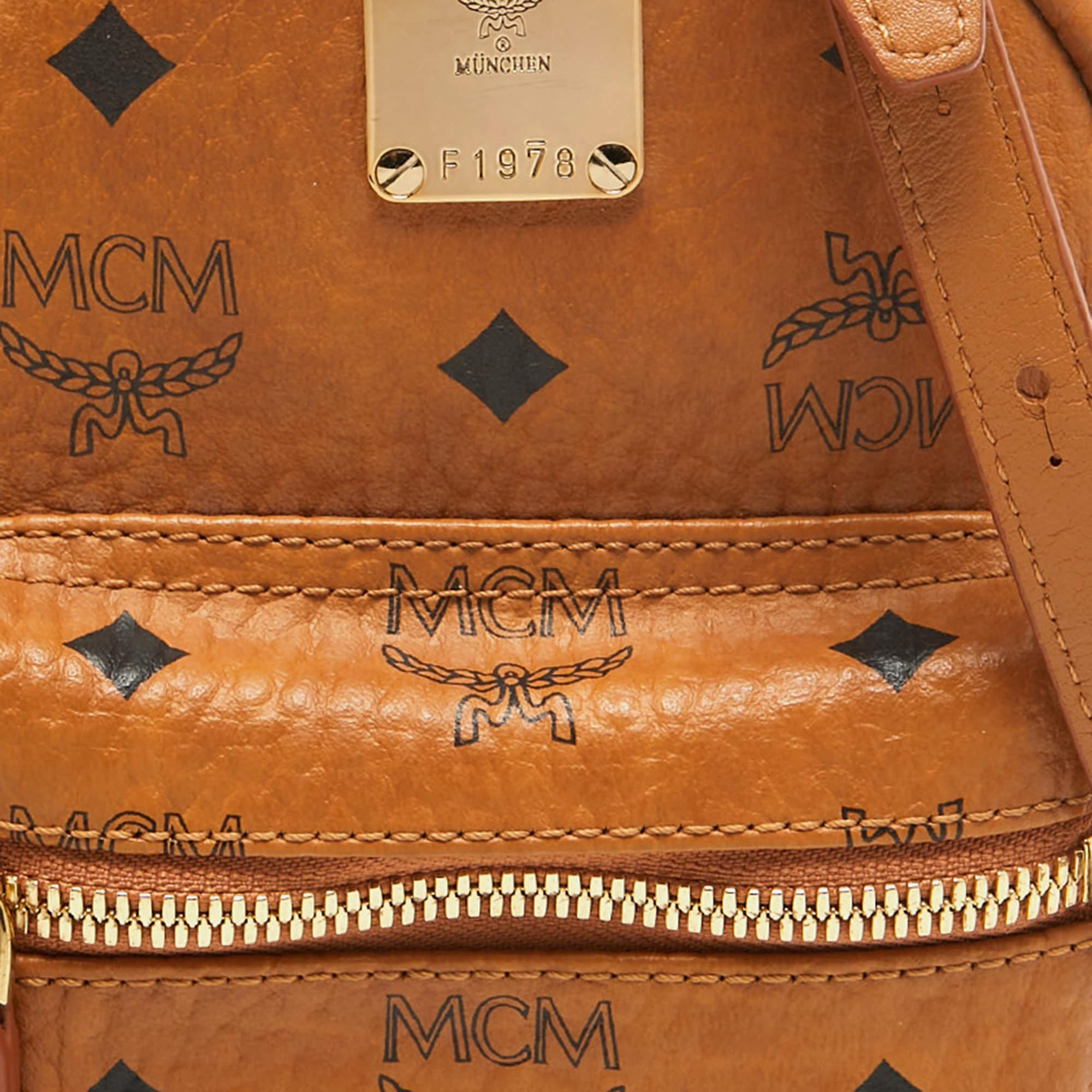Women's MCM Cognac Visetos Coated Canvas Mini Studded Stark Bebe Boo Backpack