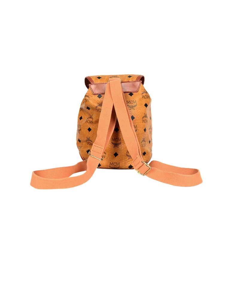 MCM Cognac Visetos Coated Canvas Monogram Drawstring Mini Backpack Bag