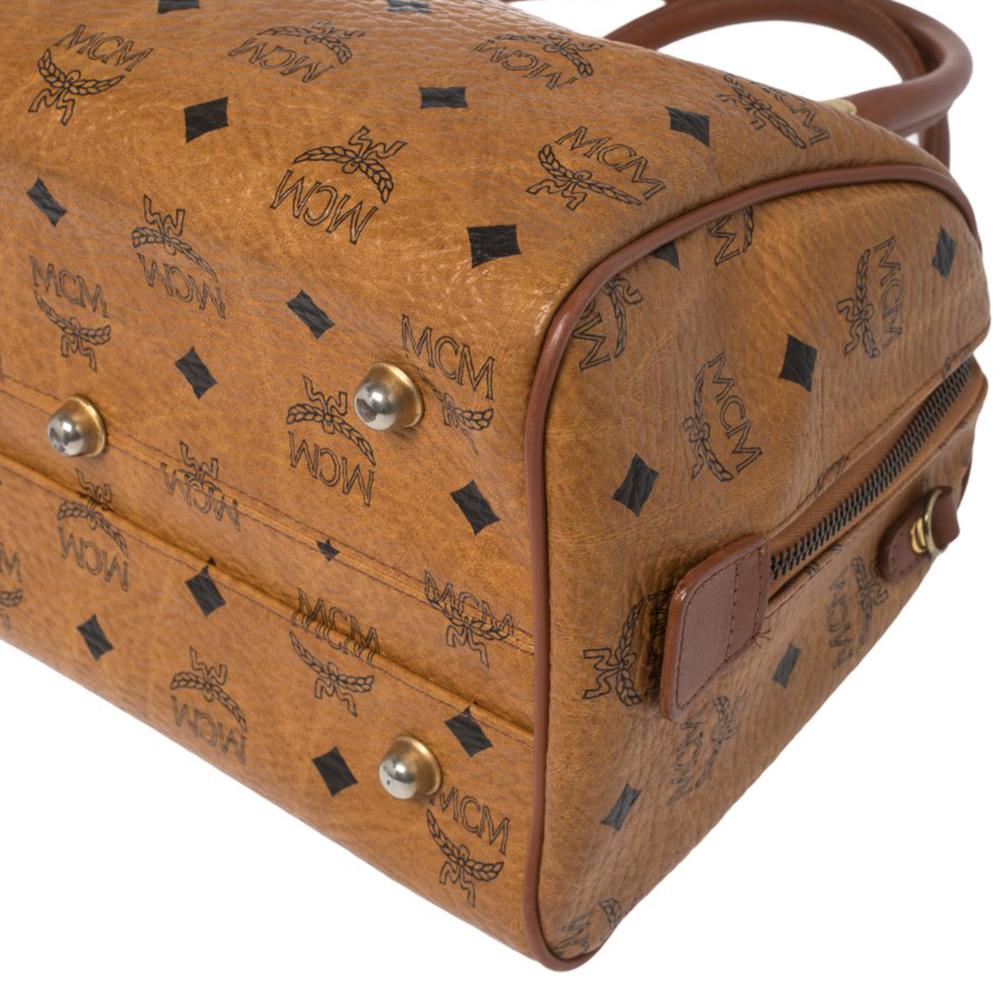 MCM Cognacfarbene Visetos-Tasche aus beschichtetem Segeltuch Heritage Boston Damen