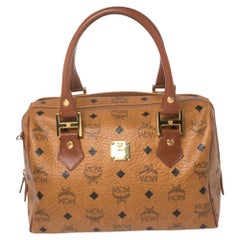 MCM Coñac Visetos Lienzo Estucado Bolso Boston Heritage Pequeño